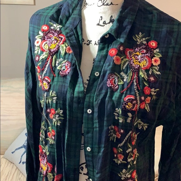Zara Tops - Zara embroidered beaded flannel shirt! Sooo cute!